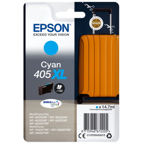 ORIGINAL EPSON 405XL Tintenpatrone cyan High-Capacity 1.100 Seiten, 14,70 ml (C 13 T 05H24010)
