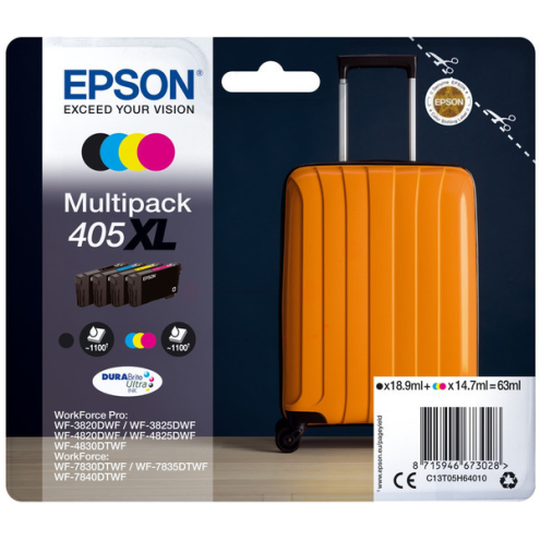ORIGINAL EPSON 405XL Tintenpatrone MultiPack Bk,C,M,Y High-Capacity 18,9ml + 3x14,7ml (C 13 T 05H64010)
