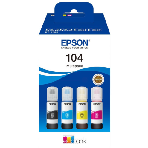 ORIGINAL EPSON 104 Tintenflasche MultiPack Bk,C,M,Y 1x4500pg + 3x7500pg (C 13 T 00P640)