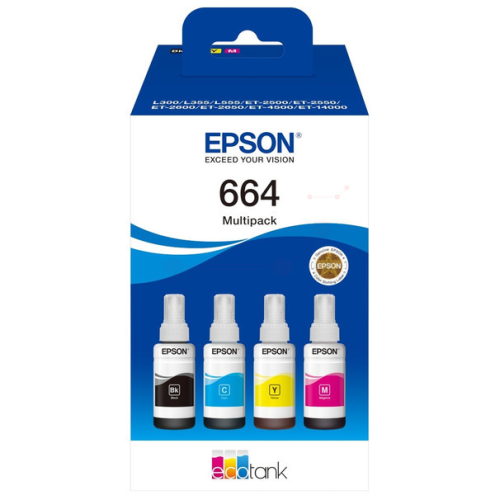 ORIGINAL EPSON 664 Tintenflasche MultiPack Bk,C,M,Y 1x4500pg + 3x7500pg (C 13 T 664640)