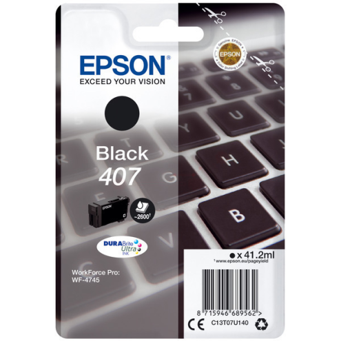 ORIGINAL EPSON 407 Tintenpatrone schwarz 2.600 Seiten, 41,20 ml (C 13 T 07U140)