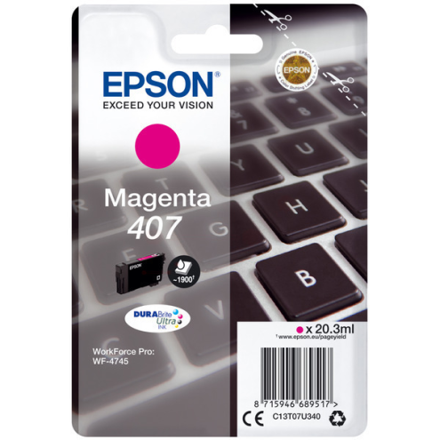 ORIGINAL EPSON 407 Tintenpatrone magenta 1.900 Seiten, 20,30 ml (C 13 T 07U340)