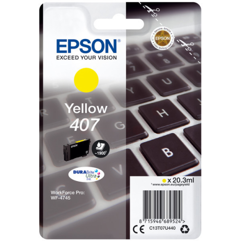 ORIGINAL EPSON 407 Tintenpatrone gelb 1.900 Seiten, 20,30 ml (C 13 T 07U440)
