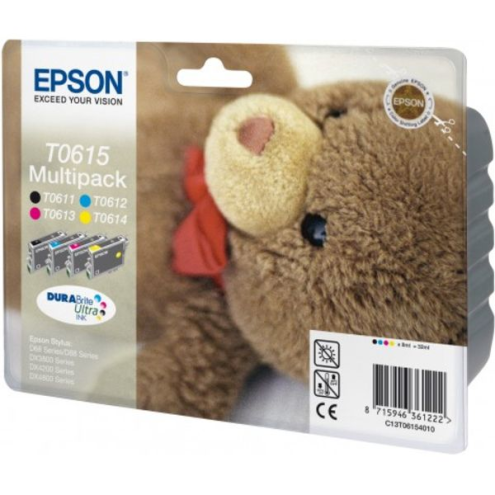 ORIGINAL EPSON T0615 Tintenpatrone MultiPack Bk,C,M,Y 4x8ml (C 13 T 06154010)