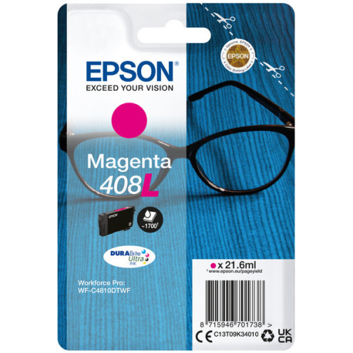 ORIGINAL EPSON 408L Tintenpatrone magenta High-Capacity 1.700 Seiten, 21,60 ml (C 13 T 09K34010)