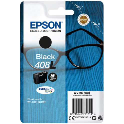 ORIGINAL EPSON 408L Tintenpatrone schwarz High-Capacity 2.200 Seiten, 36,90 ml (C 13 T 09K14010)