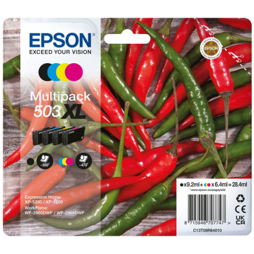 ORIGINAL EPSON 503XL Tintenpatrone MultiPack Bk,C,M,Y High-Capacity 550pg + 3x470pg (C 13 T 09R64010)