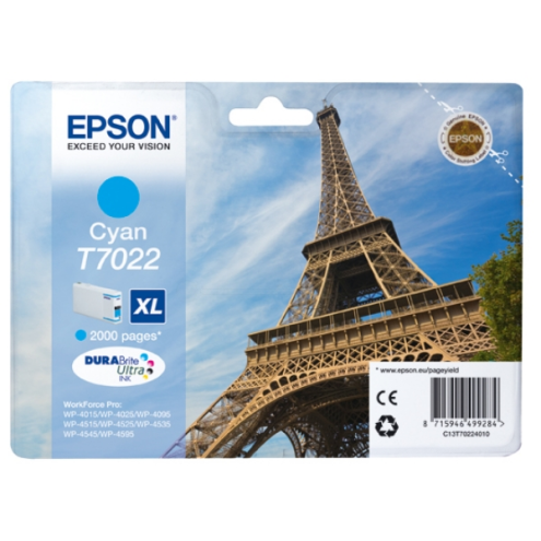 ORIGINAL EPSON T7022 Tintenpatrone cyan XL 2.000 Seiten, 21,30 ml (C 13 T 70224010)