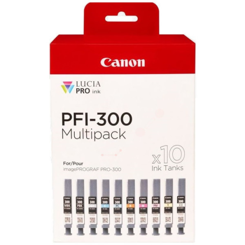 ORIGINAL CANON PFI300 Tintenpatrone MultiPack MBk,PBk,C,M,Y,PC,PM,R,Gy,CO VE=10 (4192 C 008)