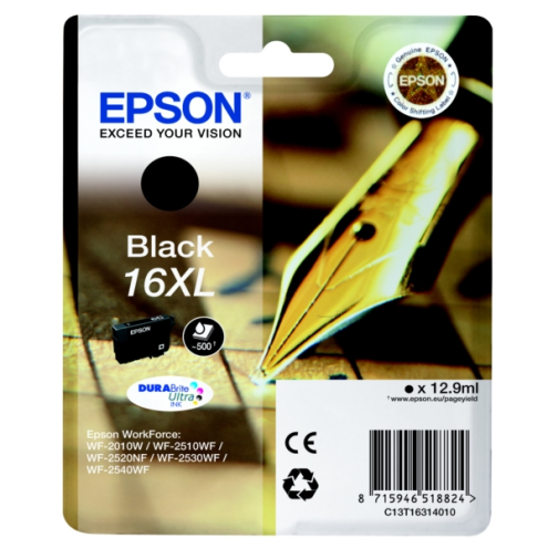 ORIGINAL EPSON 16XL Tintenpatrone schwarz High-Capacity XL 500 Seiten, 12,90 ml (C 13 T 16314012)