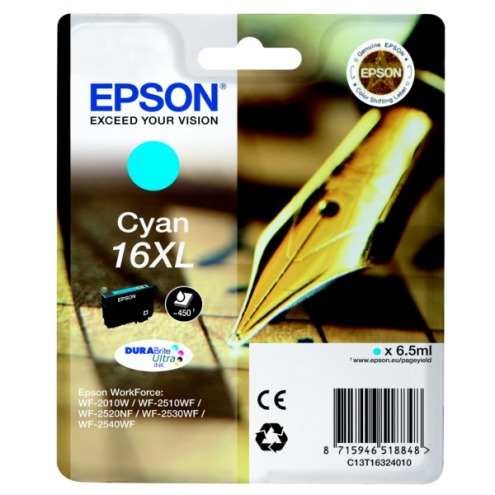 ORIGINAL EPSON 16XL Tintenpatrone cyan High-Capacity XL 450 Seiten, 6,50 ml (C 13 T 16324012)