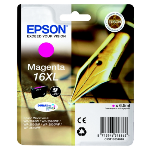 ORIGINAL EPSON 16XL Tintenpatrone magenta High-Capacity XL 450 Seiten, 6,50 ml (C 13 T 16334012)