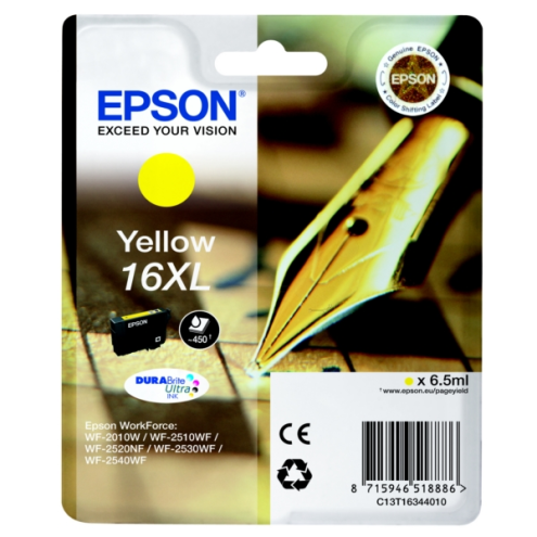 ORIGINAL EPSON 16XL Tintenpatrone gelb High-Capacity XL 450 Seiten, 6,50 ml (C 13 T 16344012)