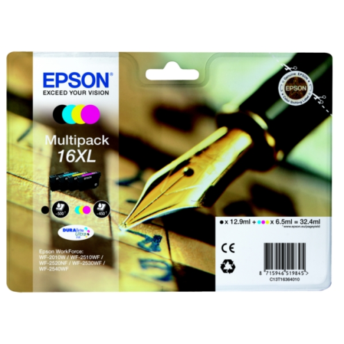 ORIGINAL EPSON 16XL Tintenpatrone MultiPack Bk,C,M,Y High-Capacity XL 12,9ml + 3x 6,5ml (C 13 T 16364012)