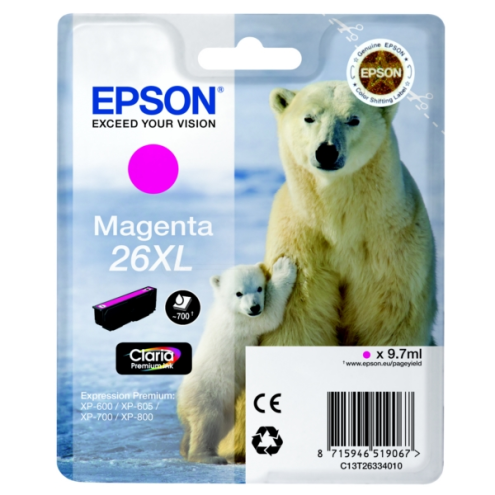 ORIGINAL EPSON 26XL Tintenpatrone magenta High-Capacity XL 700 Seiten, 9,70 ml (C 13 T 26334012)