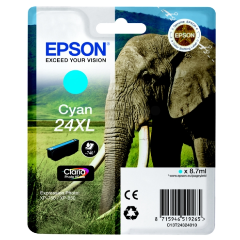 ORIGINAL EPSON 24XL Tintenpatrone cyan High-Capacity 500 Seiten, 8,70 ml (C 13 T 24324012)