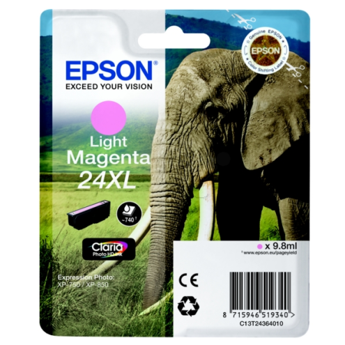 ORIGINAL EPSON 24XL Tintenpatrone magenta hell High-Capacity 500 Seiten, 9,80 ml (C 13 T 24364012)