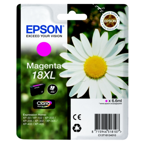 ORIGINAL EPSON 18XL Tintenpatrone magenta High-Capacity 450 Seiten, 6,60 ml (C 13 T 18134012)