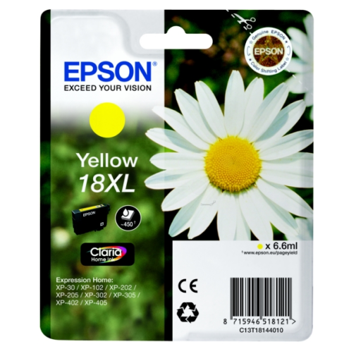ORIGINAL EPSON 18XL Tintenpatrone gelb High-Capacity 450 Seiten, 6,60 ml (C 13 T 18144012)