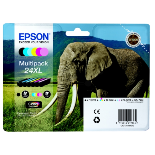 ORIGINAL EPSON 24XL Tintenpatrone MultiPack Bk,C,M,Y,LC,LM High-Capacity 500pg + 5x740 pg, 1x10ml + 3x9ml + 2x10ml (C 13 T 24384011)