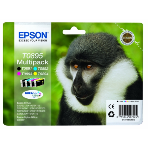 ORIGINAL EPSON T0895 Tintenpatrone MultiPack Bk,C,M,Y 5,8ml + 3x3,5ml (C 13 T 08954011)