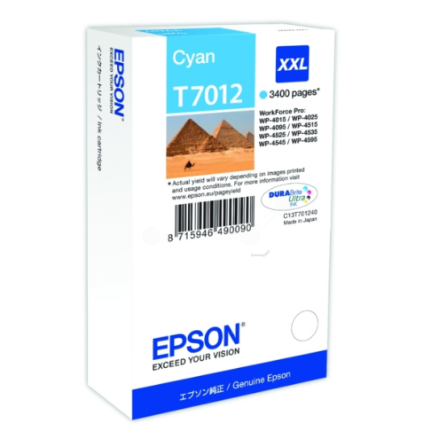 ORIGINAL EPSON T7012 Tintenpatrone cyan XXL 3.400 Seiten, 34,20 ml (C 13 T 70124010)