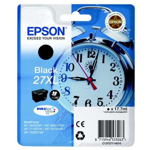 ORIGINAL EPSON 27XL Tintenpatrone schwarz High-Capacity 1.100 Seiten, 17,70 ml (C 13 T 27114012)