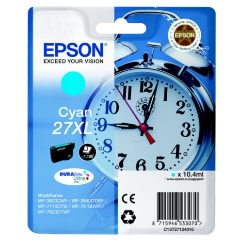 ORIGINAL EPSON 27XL Tintenpatrone cyan High-Capacity 1.100 Seiten, 10,40 ml (C 13 T 27124012)