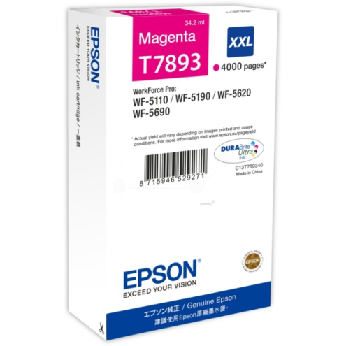 ORIGINAL EPSON T7893XXL Tintenpatrone magenta extra High-Capacity XXL 4.000 Seiten, 34,20 ml (C 13 T 789340)