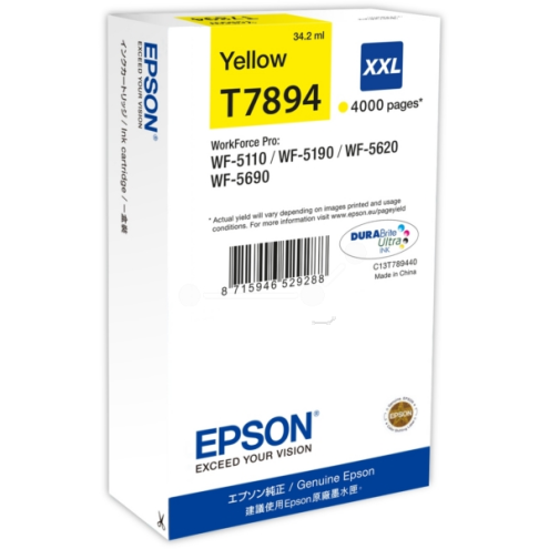 ORIGINAL EPSON T7894XXL Tintenpatrone gelb extra High-Capacity XXL 4.000 Seiten, 34,00 ml (C 13 T 789440)