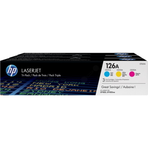 ORIGINAL HP 126A Toner Rainbow-Kit (c,m,y) 1.000 Seiten, VE=3 (CF 341 A)