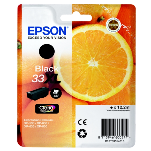 ORIGINAL EPSON 33XL Tintenpatrone schwarz High-Capacity 530 Seiten, 12,20 ml (C 13 T 33514010)