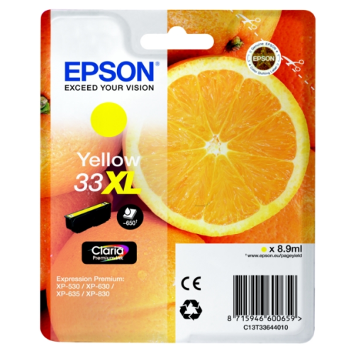 ORIGINAL EPSON 33XL Tintenpatrone gelb High-Capacity 650 Seiten, 8,90 ml (C 13 T 33644012)