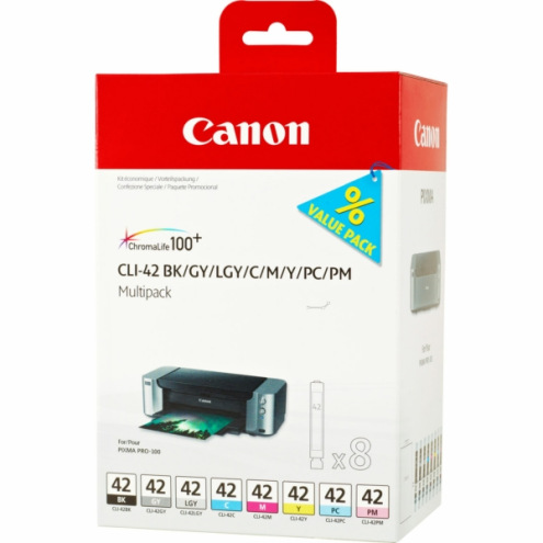 ORIGINAL CANON CLI42 Tintenpatrone MultiPack Bk,C,M,Y,LC,LM, GY,LGY 8x13ml (6384 B 010)