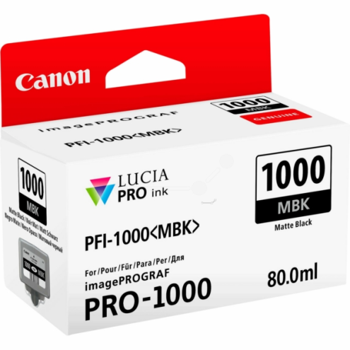 ORIGINAL CANON PFI1000MBK Tintenpatrone schwarz matt 5.490 Seiten, 80,00 ml (0545 C 001)