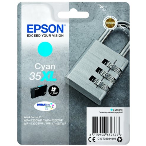 ORIGINAL EPSON 35XL Tintenpatrone cyan High-Capacity 1.900 Seiten, 20,30 ml (C 13 T 35924010)