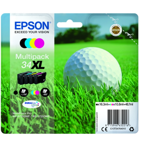 ORIGINAL EPSON 34XL Tintenpatrone MultiPack Bk,C,M,Y High-Capacity 16,3ml + 3x10,8ml (C 13 T 34764010)