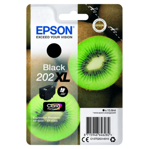 ORIGINAL EPSON 202XL Tintenpatrone schwarz High-Capacity 550 Seiten, 13,80 ml (C 13 T 02G14010)