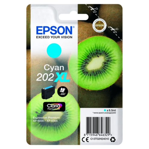 ORIGINAL EPSON 202XL Tintenpatrone cyan High-Capacity 650 Seiten, 8,50 ml (C 13 T 02H24010)