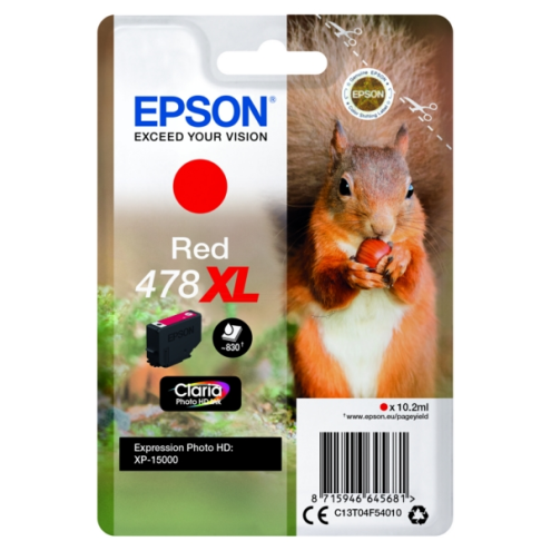 ORIGINAL EPSON 478XL Tintenpatrone rot High-Capacity 830 Seiten, 10,20 ml (C 13 T 04F54010)
