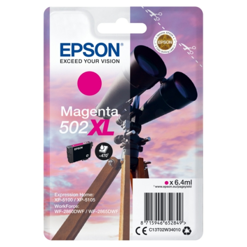 ORIGINAL EPSON 502XL Tintenpatrone magenta High-Capacity 470 Seiten, 6,40 ml (C 13 T 02W34010)