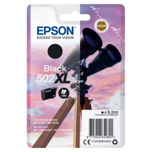 ORIGINAL EPSON 502XL Tintenpatrone schwarz High-Capacity 550 Seiten, 9,20 ml (C 13 T 02W14010)