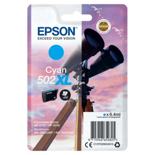 ORIGINAL EPSON 502XL Tintenpatrone cyan High-Capacity 470 Seiten, 6,40 ml (C 13 T 02W24010)