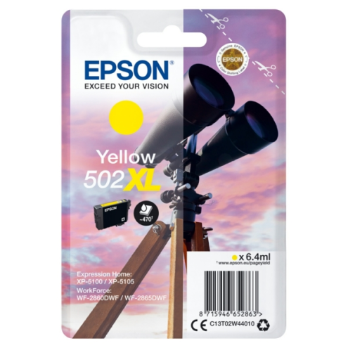 ORIGINAL EPSON 502XL Tintenpatrone gelb High-Capacity 470 Seiten, 6,40 ml (C 13 T 02W44010)