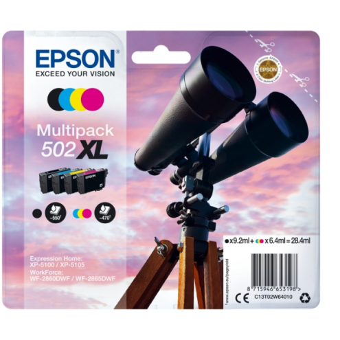 ORIGINAL EPSON 502XL Tintenpatrone MultiPack Bk,C,M,Y High-Capacity 9,2ml + 3x6,4ml (C 13 T 02W64010)