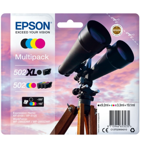 ORIGINAL EPSON 502XL502 Tintenpatrone MultiPack Bk,C,M,Y 9,2ml + 3x3,3ml (C 13 T 02W94010)