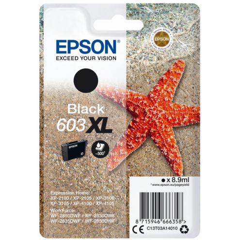 ORIGINAL EPSON 603XL Tintenpatrone schwarz High-Capacity 500 Seiten, 8,90 ml (C 13 T 03A14010)