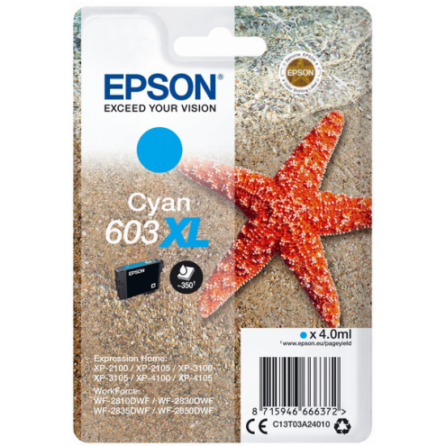 ORIGINAL EPSON 603XL Tintenpatrone cyan High-Capacity 350 Seiten, 4,00 ml (C 13 T 03A24010)