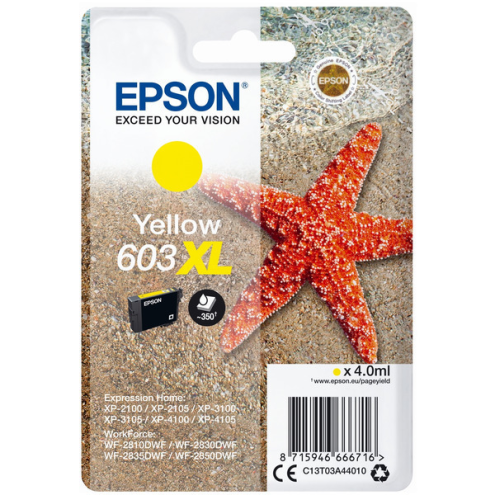 ORIGINAL EPSON 603XL Tintenpatrone gelb High-Capacity 350 Seiten, 4,00 ml (C 13 T 03A44010)