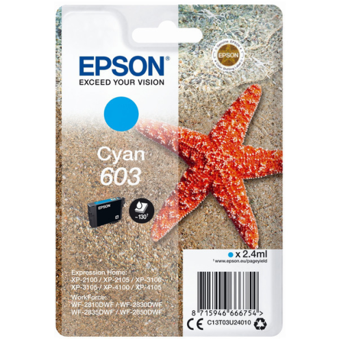 ORIGINAL EPSON 603 Tintenpatrone cyan 130 Seiten, 2,40 ml (C 13 T 03U24010)